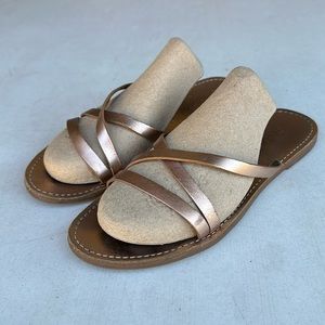 MADEWELL | Rose Gold Metallic Leather Strappy Slippers